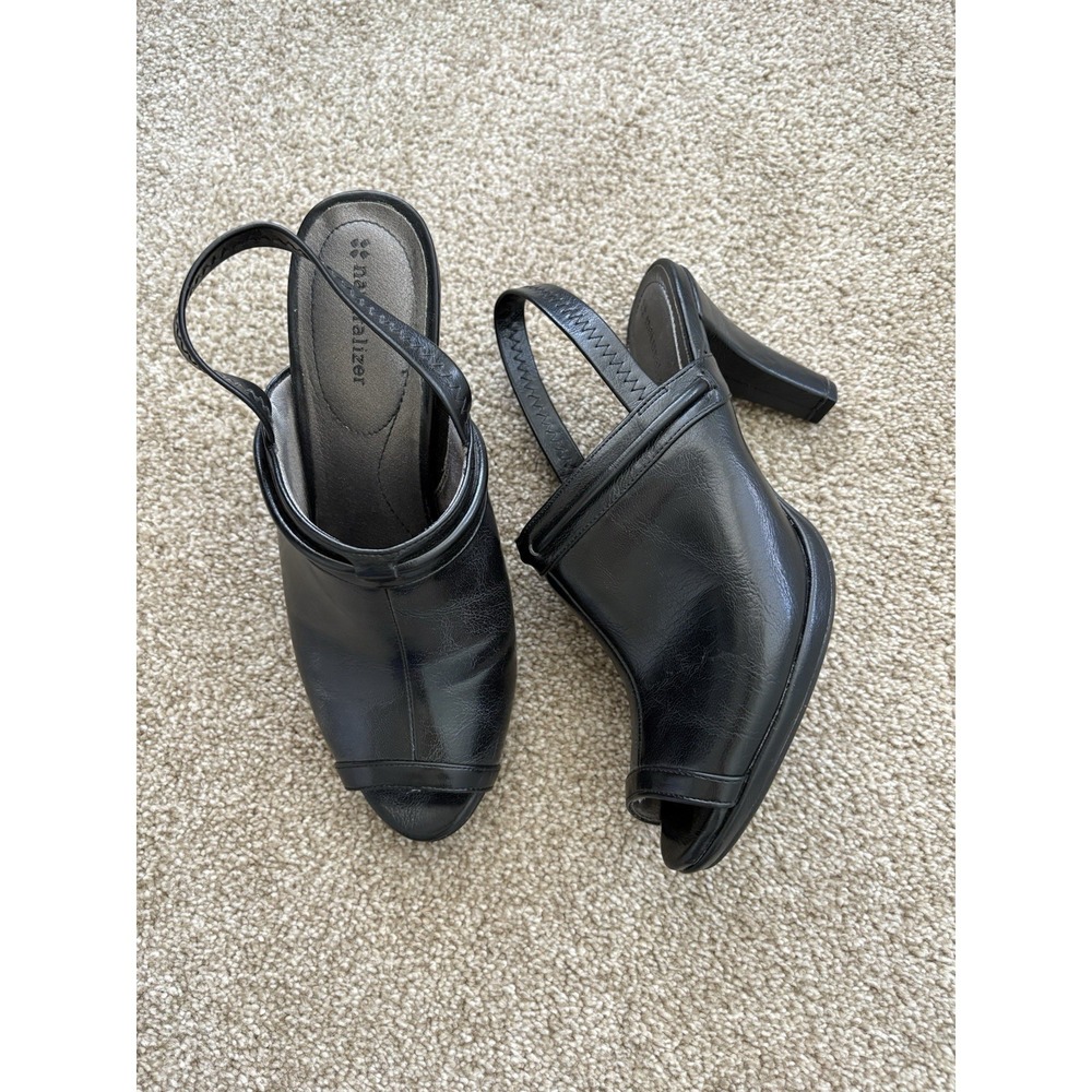 Naturalizer Peep Toe Heels Dania Casual Mule Slingback Black Faux Leather 9M